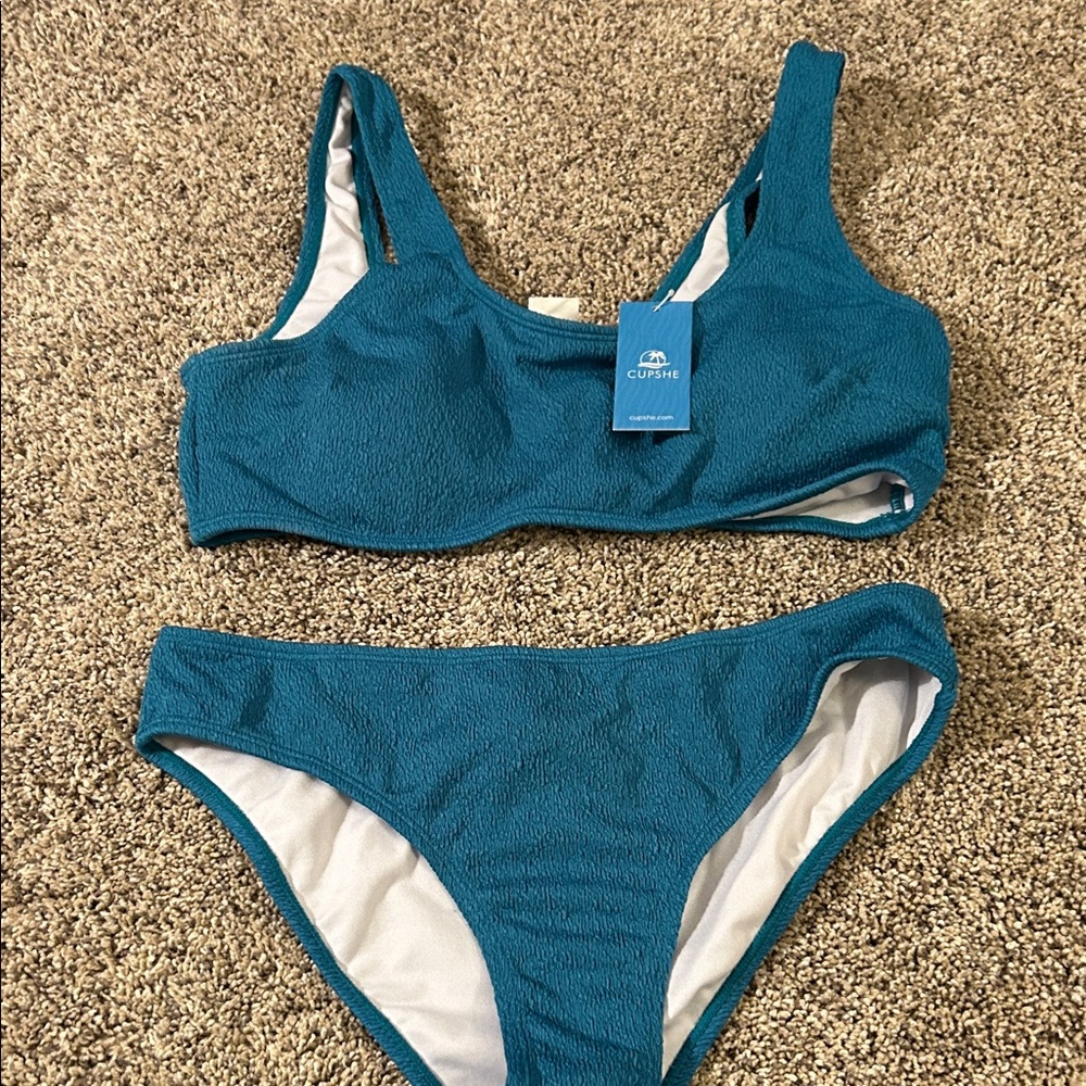 Cupshe Deep Blue Textured Bikini Set